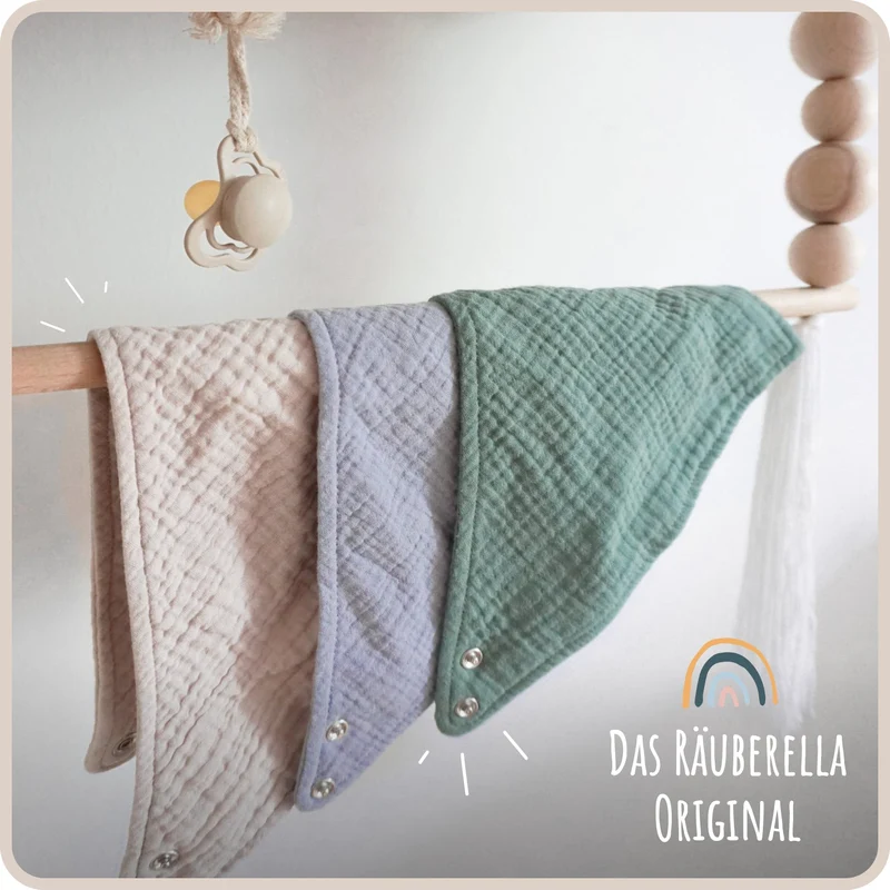 3er Set Musselin Lätzchen Mint, Blau & Beige