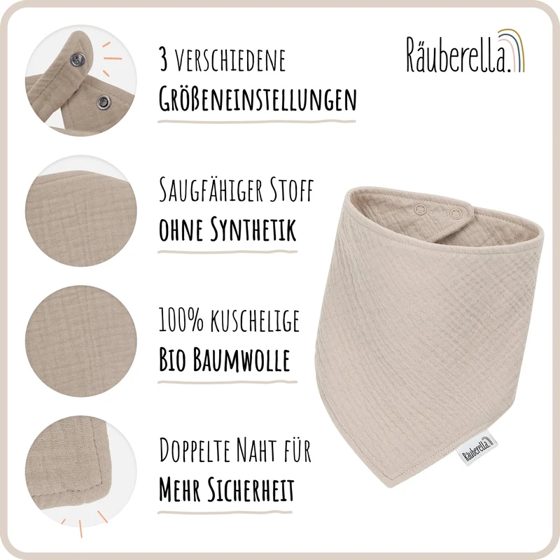 3er Set Musselin Lätzchen Mint, Blau & Beige
