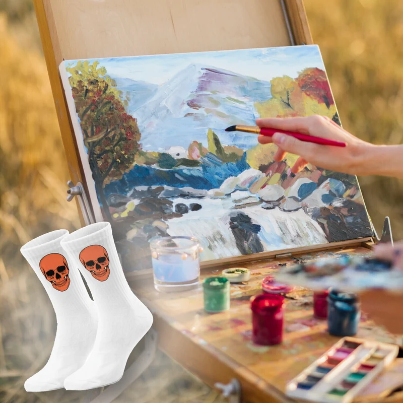 epicsocks Colorful Skulls Oranger Schädel Socken in 37-41 im Paar