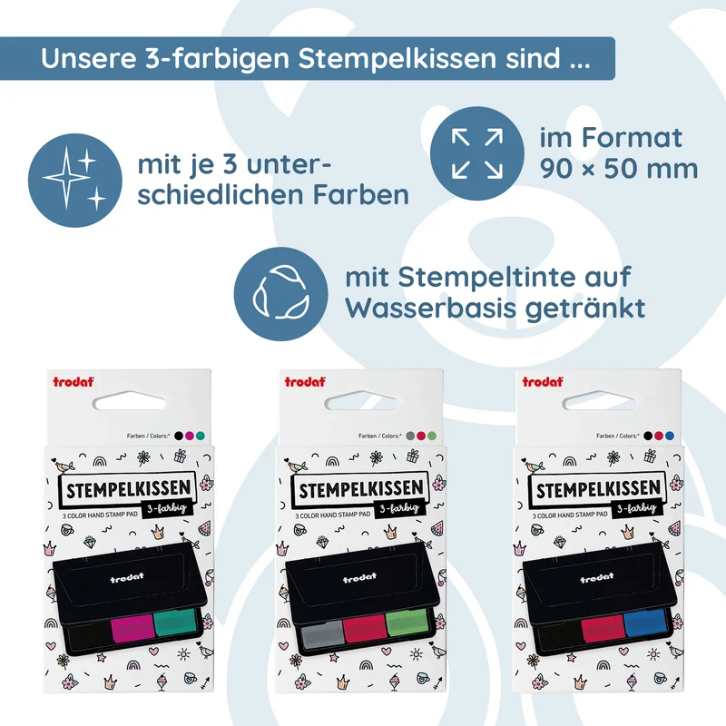 Trodat Kreativ Stempelkissen 9051 – 3-farbiges Stempelkissen (90 × 50 mm)