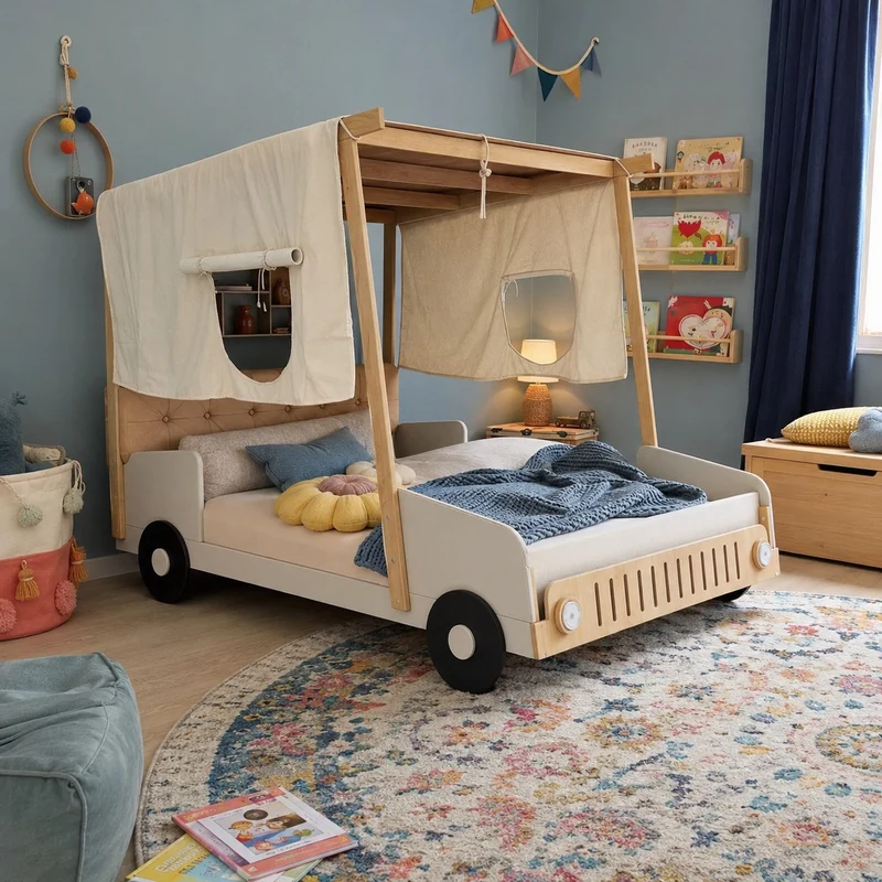 Adventurous Car Solid Wood Kids Bed