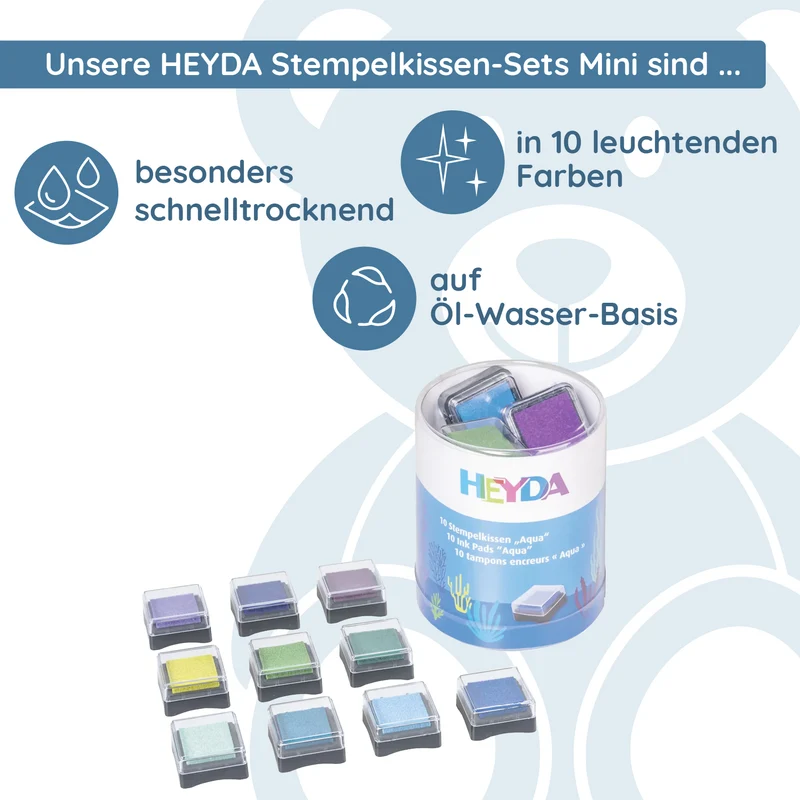 Heyda Stempelkissen-Set Mini „Aqua“ (10 Stück, 30 × 30 mm)