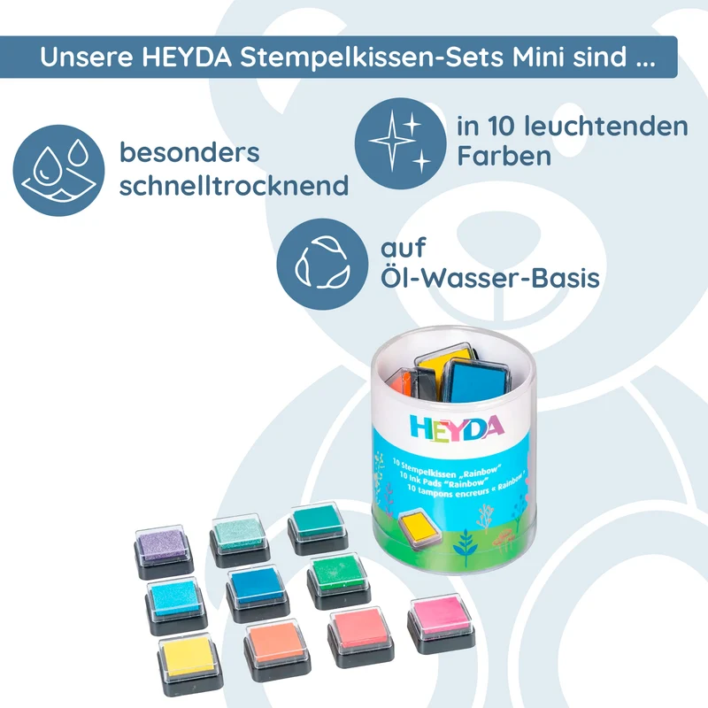 Heyda Stempelkissen-Set Mini „Rainbow“ (10 Stück, 30 × 30 mm)