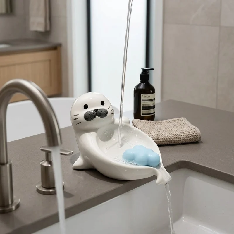 Chubby Seal Cute Draining Soap Dish Holder Tray