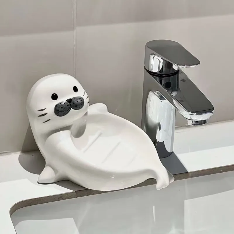Chubby Seal Cute Draining Soap Dish Holder Tray