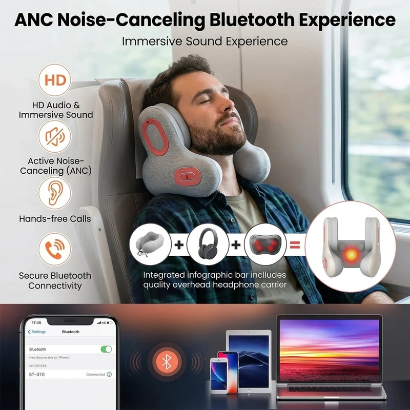 Smart Traveler Bluetooth Music Heated Neck Pillow