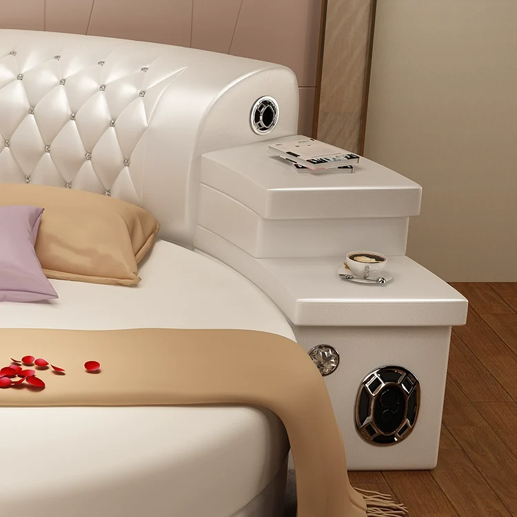 Techy Smart Large Round Leather Bed