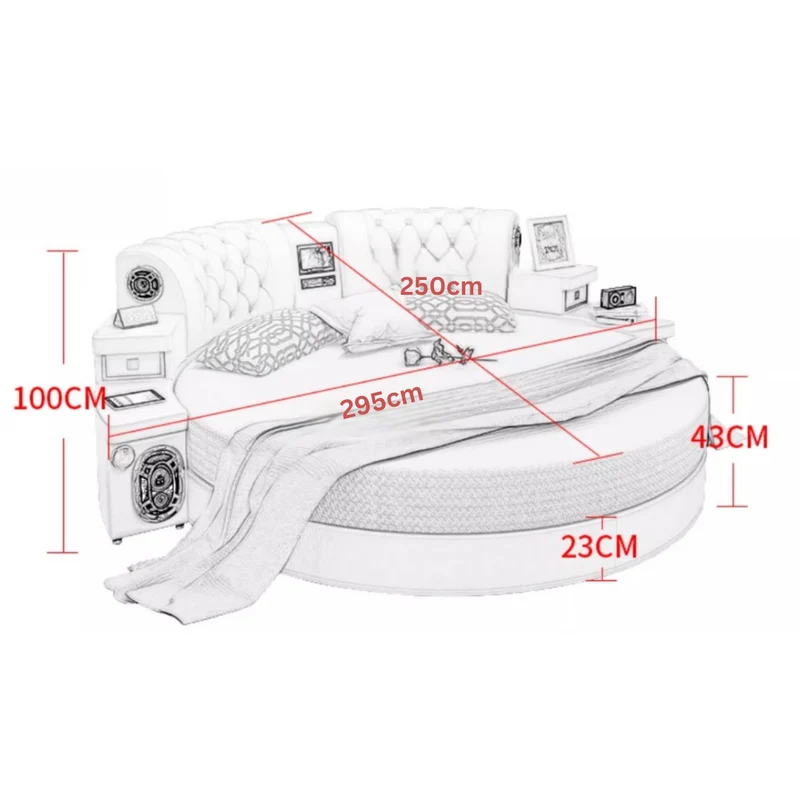 Techy Smart Large Round Leather Bed