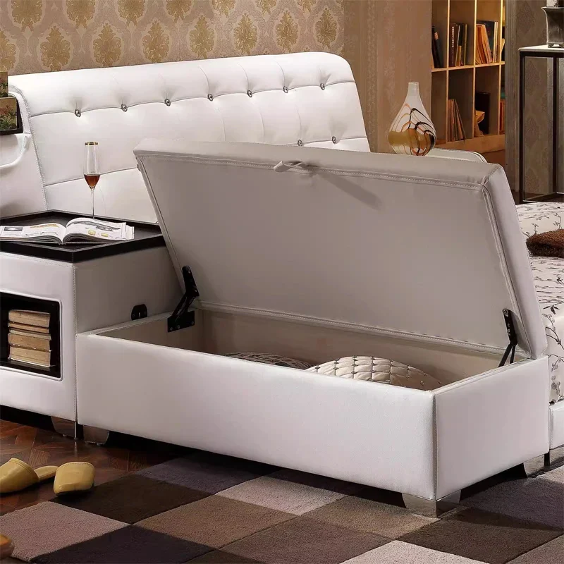 Space Pop Storage Built-in Ottoman Leather Bed