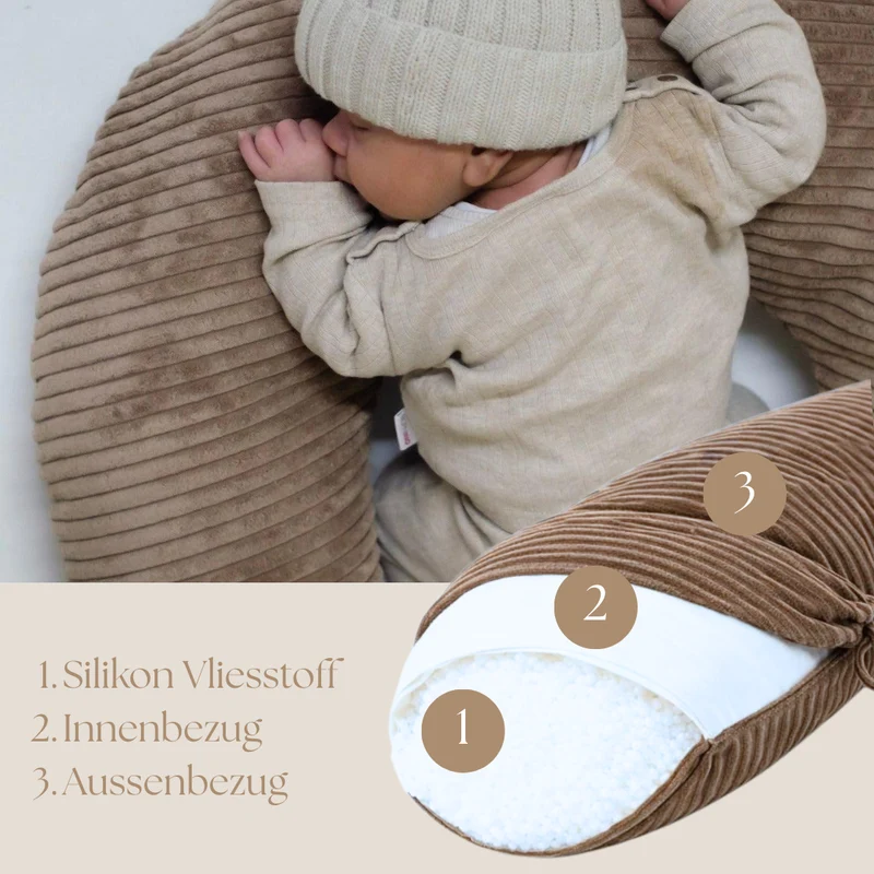 Stillkissen U-Form Cord abnehmbarem Bezug - ergonomisch, Oeko-Tex, Halbmond