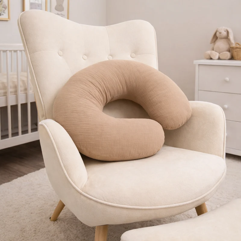Stillkissen U-Form Musselin abnehmbaren Bezug – ergonomisch, Oeko-Tex, Halbmond
