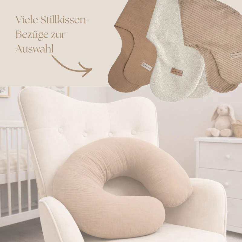 Stillkissen U-Form Musselin abnehmbaren Bezug – ergonomisch, Oeko-Tex, Halbmond