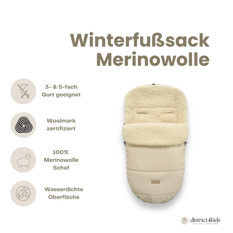 Winterfußsack wasserabweisend Innenfutter aus Merinowolle - Kinderwagen