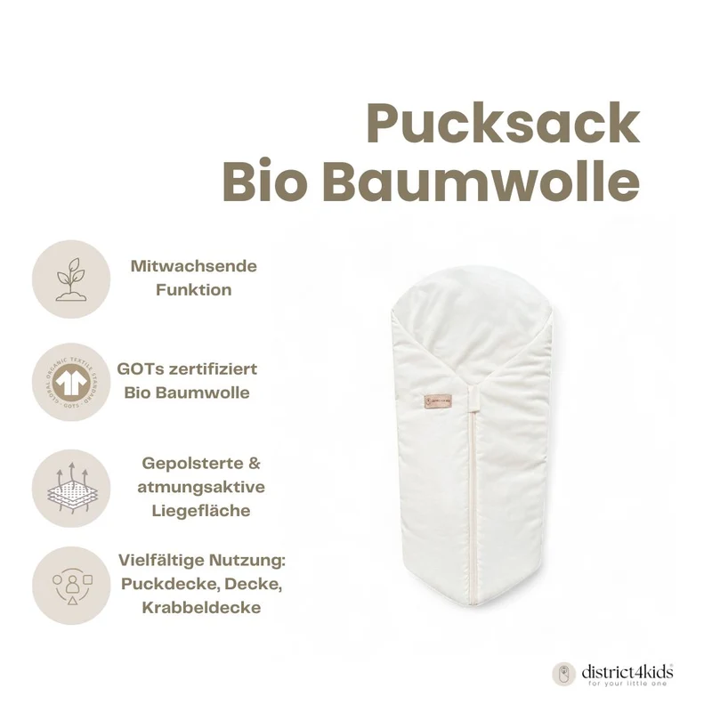 Pucksack Bio-Baumwolle mitwachsend - Ganzjahres Schlafsack für Babys
