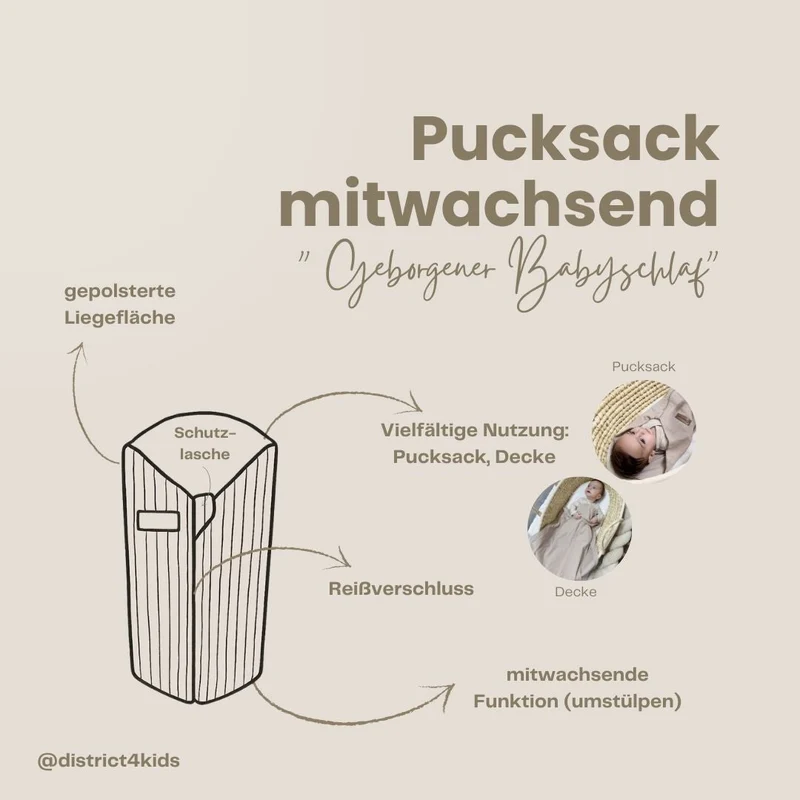 Pucksack Musselin mitwachsend - Ganzjahresschlafsack wärmend & atmungsaktiv