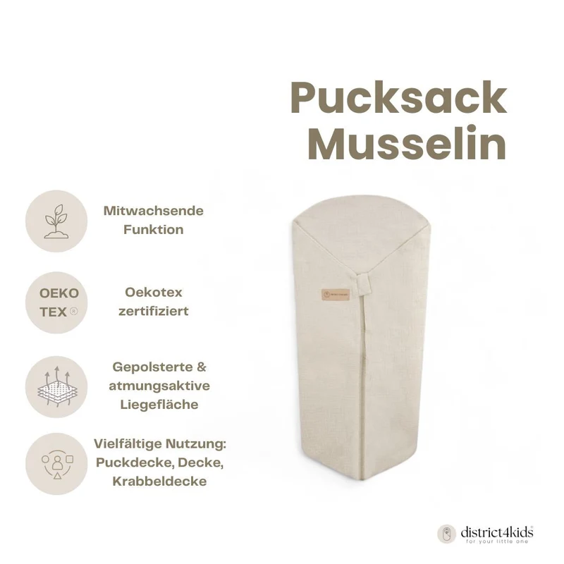 Pucksack Musselin mitwachsend - Ganzjahresschlafsack wärmend & atmungsaktiv
