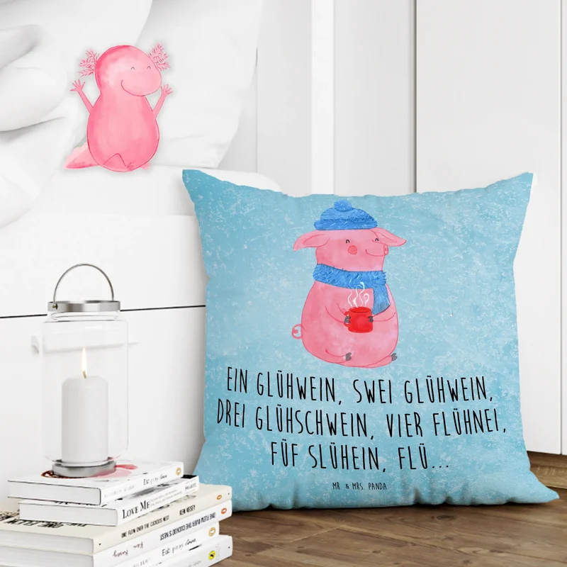 40x40 Kissen Schweinchen Glühwein