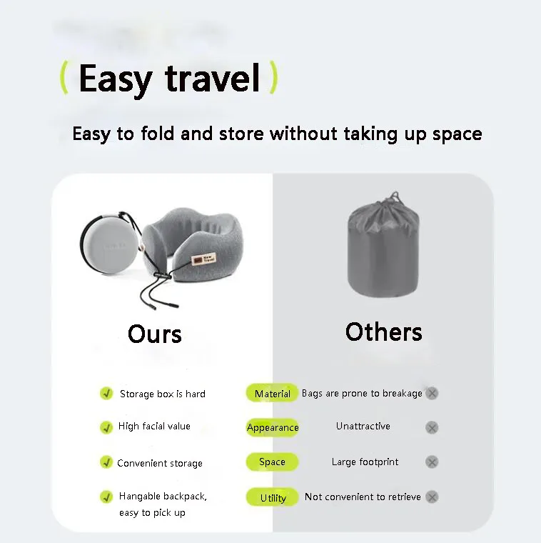 U-Shaped Memory Foam Soft Built-in Storage Case Travel Pillow