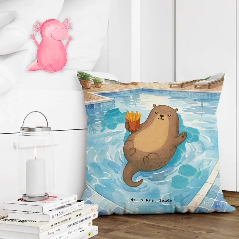 40x40 Kissen Otter Schwimmbad Pommes Design