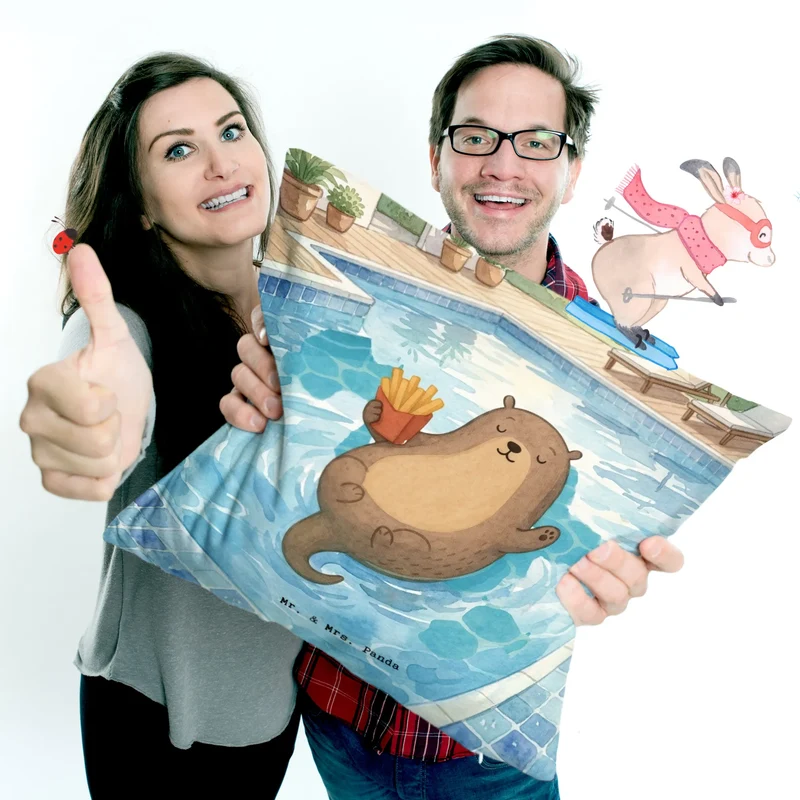 40x40 Kissen Otter Schwimmbad Pommes Design