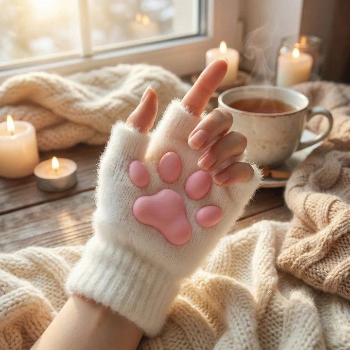 3D Cat Paw Soft Fingerless Gloves