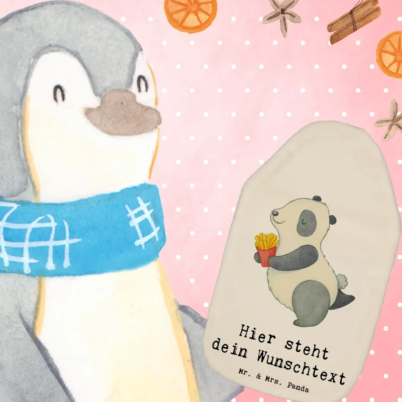 Personalisierte Wärmflasche Panda beflügelt Pommes
