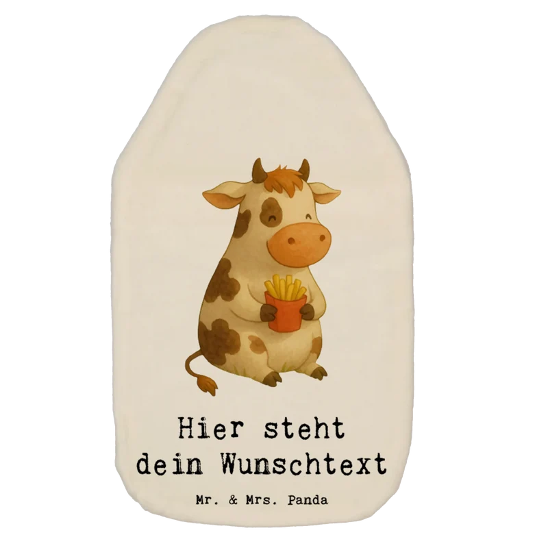 Personalisierte Wärmflasche Kuh Winter Pommes