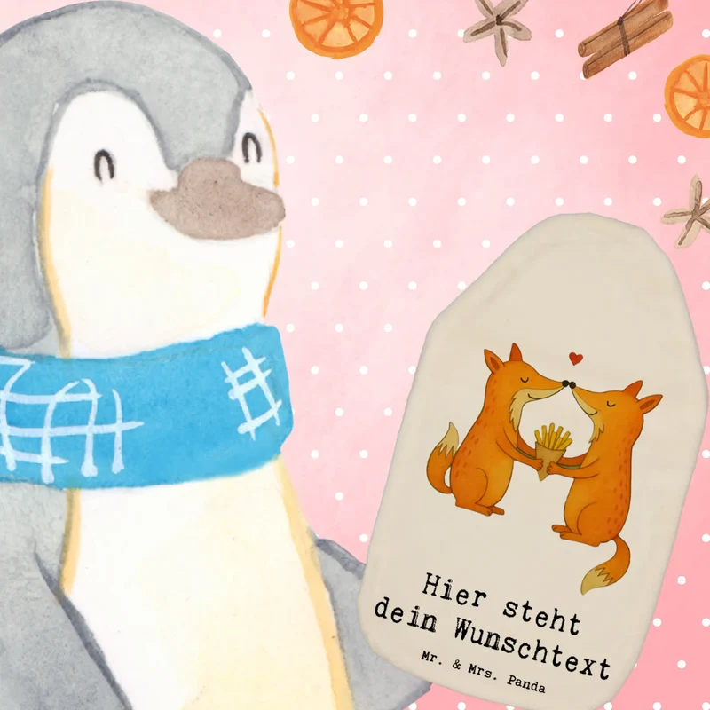 Personalisierte Wärmflasche Füchse Liebe Pommes