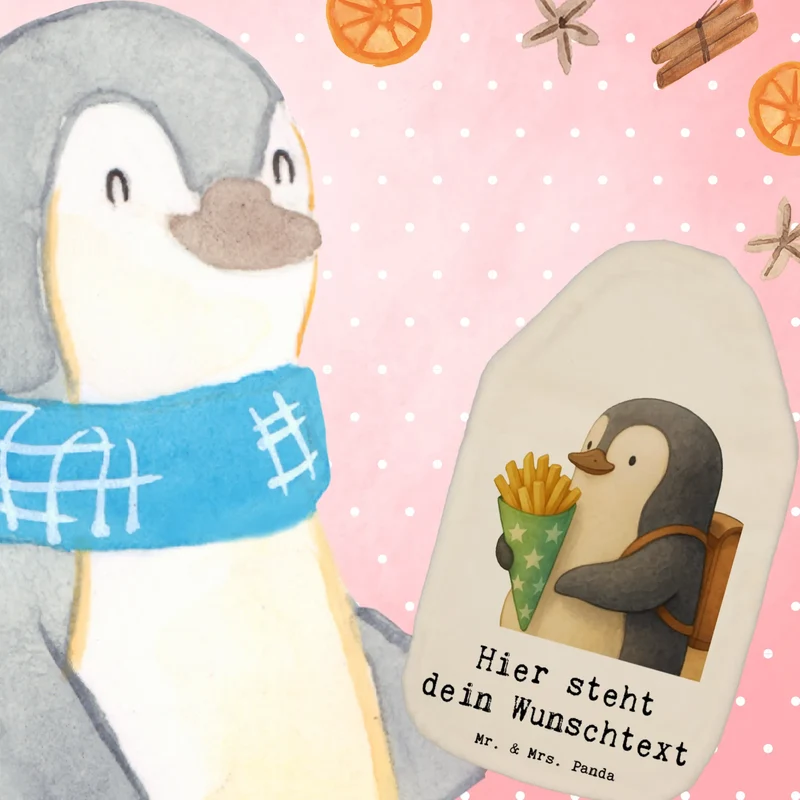 Personalisierte Wärmflasche Pinguin Pommestüte