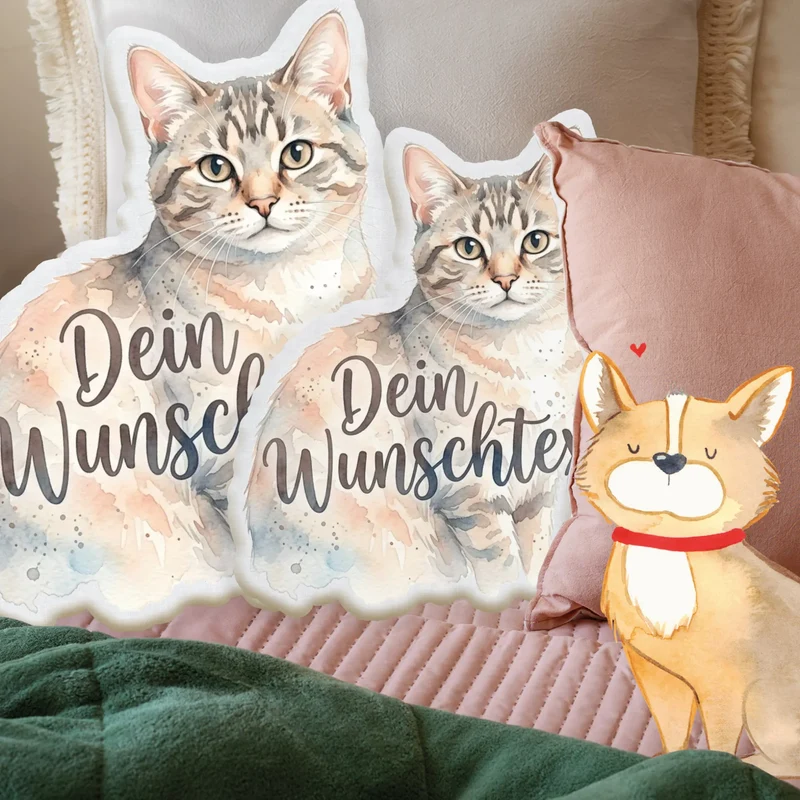 Personalisiertes Formkissen Haustier im Stil einer Aquarell Zeichnung