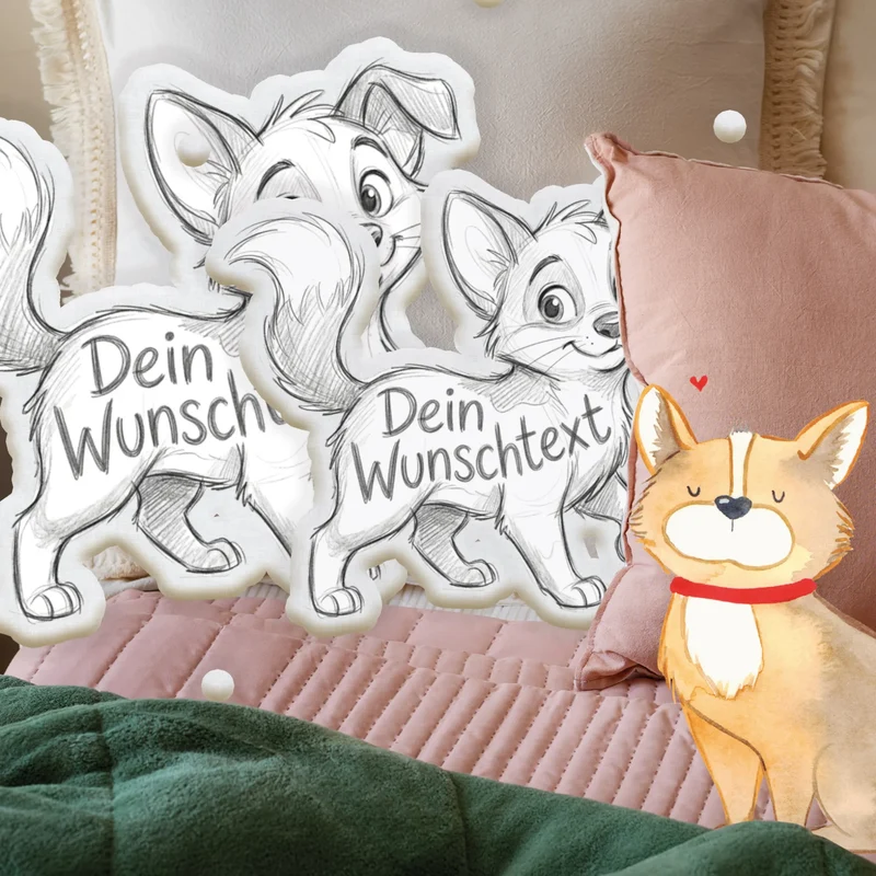 Personalisiertes Formkissen Haustier im Stil einer Bleistift Zeichnung