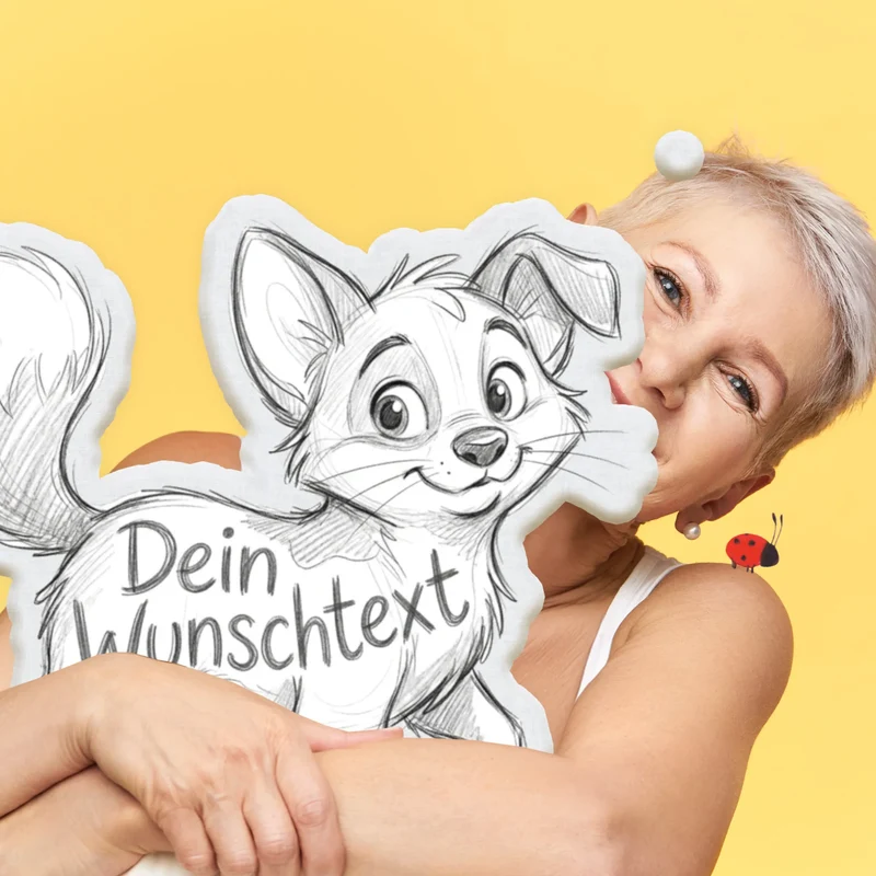 Personalisiertes Formkissen Haustier im Stil einer Bleistift Zeichnung