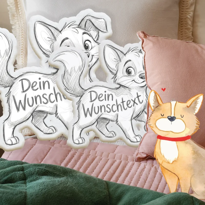 Personalisiertes Formkissen Haustier im Stil einer Bleistift Zeichnung
