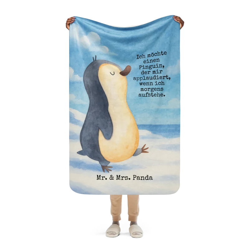 Sherpa Kuscheldecke Pinguin marschieren Design