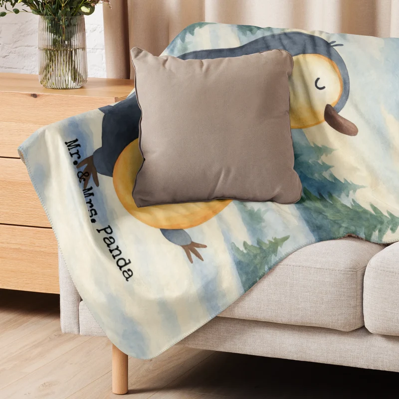 Sherpa Kuscheldecke Pinguin marschieren Design