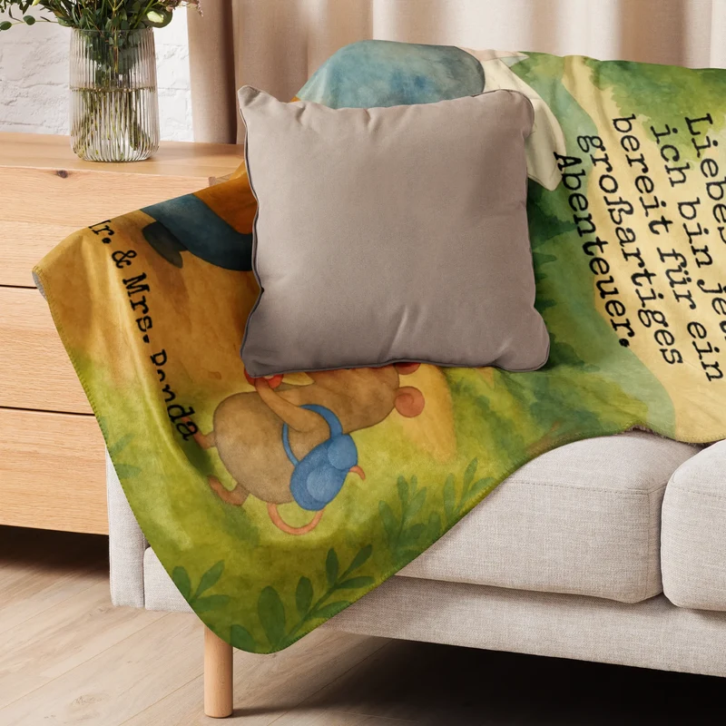 Sherpa Kuscheldecke Pinguin & Maus Wanderer Design