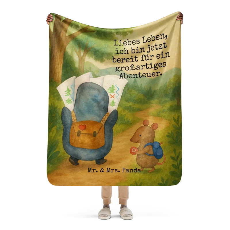 Sherpa Kuscheldecke Pinguin & Maus Wanderer Design