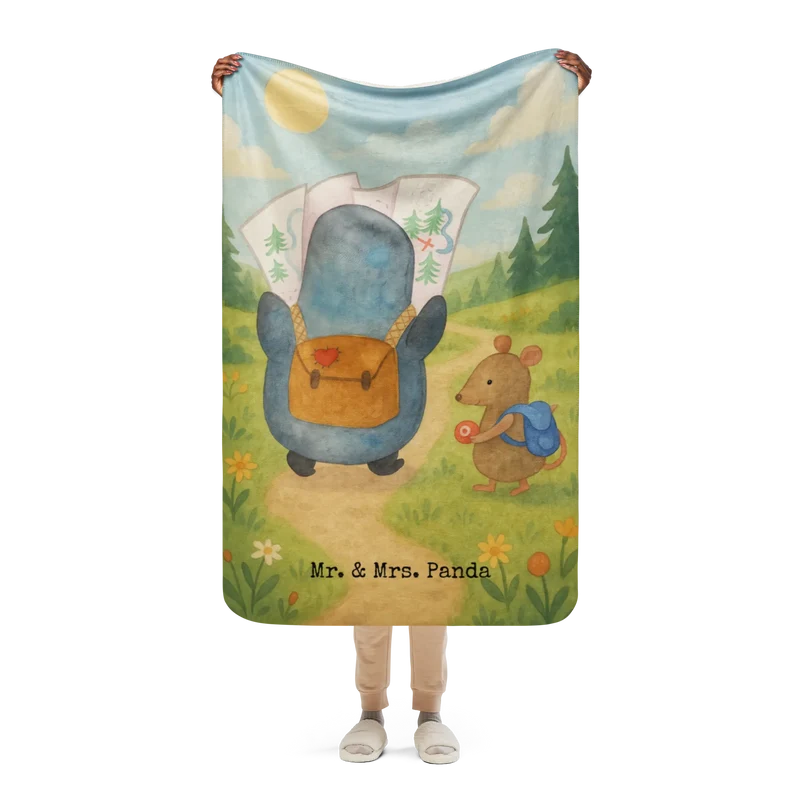 Sherpa Kuscheldecke Pinguin & Maus Wanderer Design