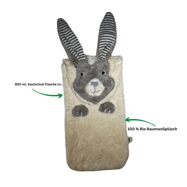 Bio Wärmflasche Hase aus Bio-Baumwolle – 800ml Naturkautschuk