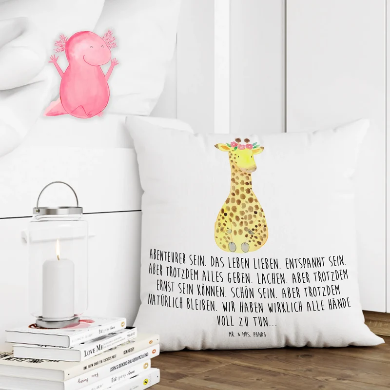 40x40 Kissen Giraffe Blumenkranz