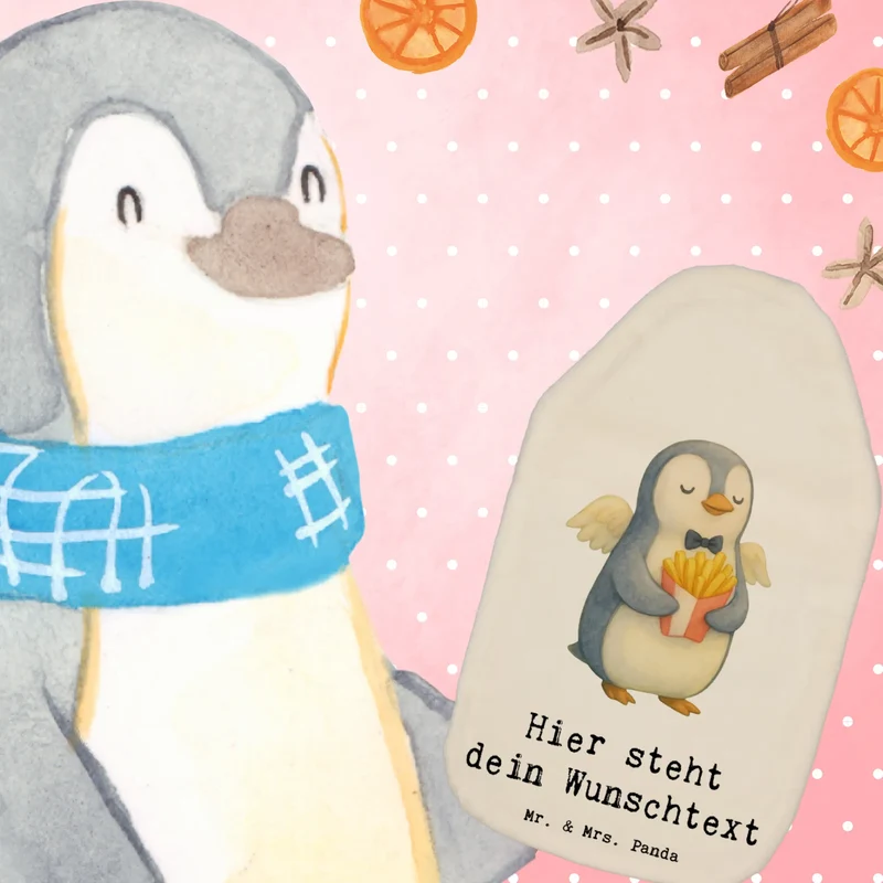 Personalisierte Wärmflasche Pinguin Engel Pommes