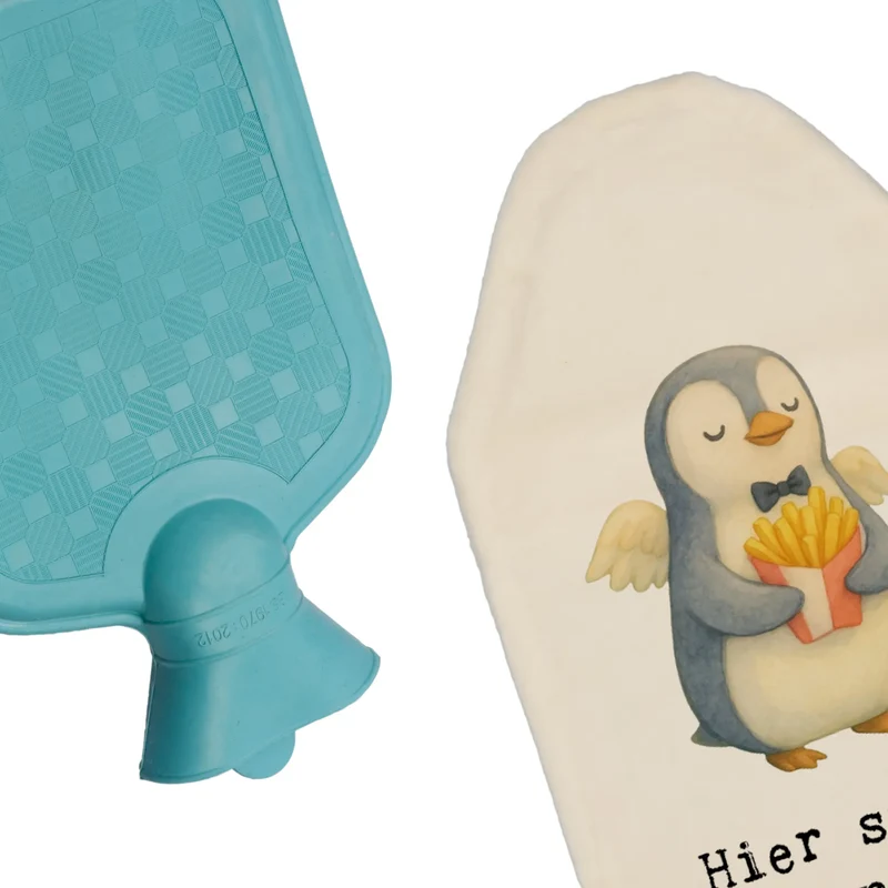 Personalisierte Wärmflasche Pinguin Engel Pommes