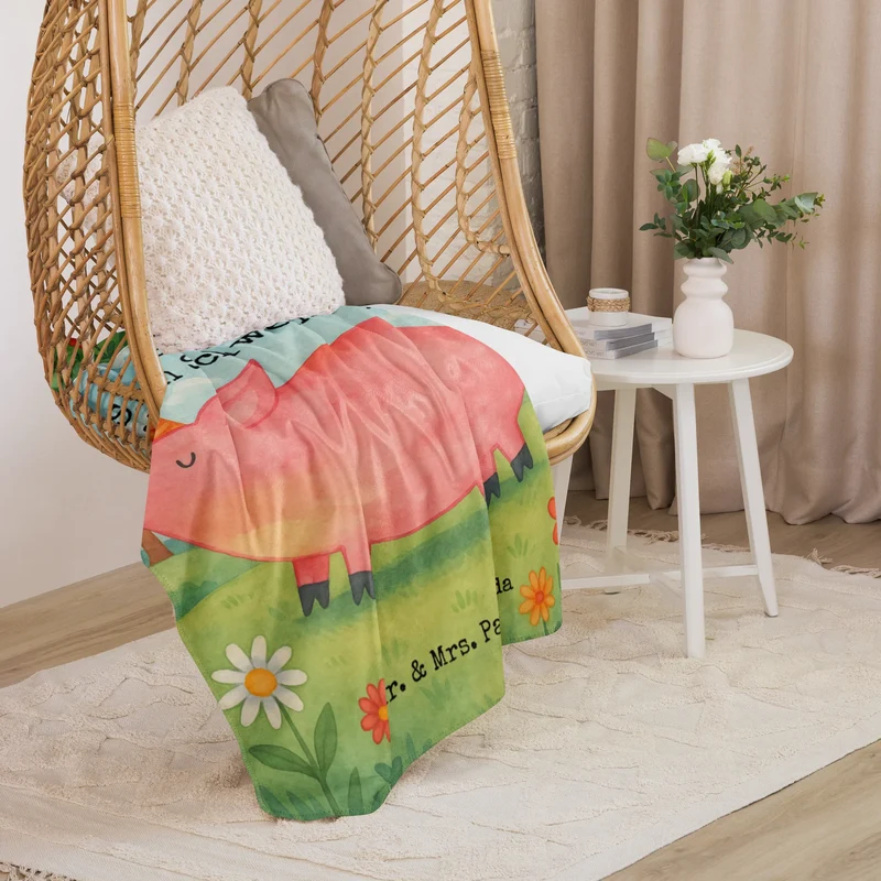 Sherpa Kuscheldecke Einhorn Schwein Design