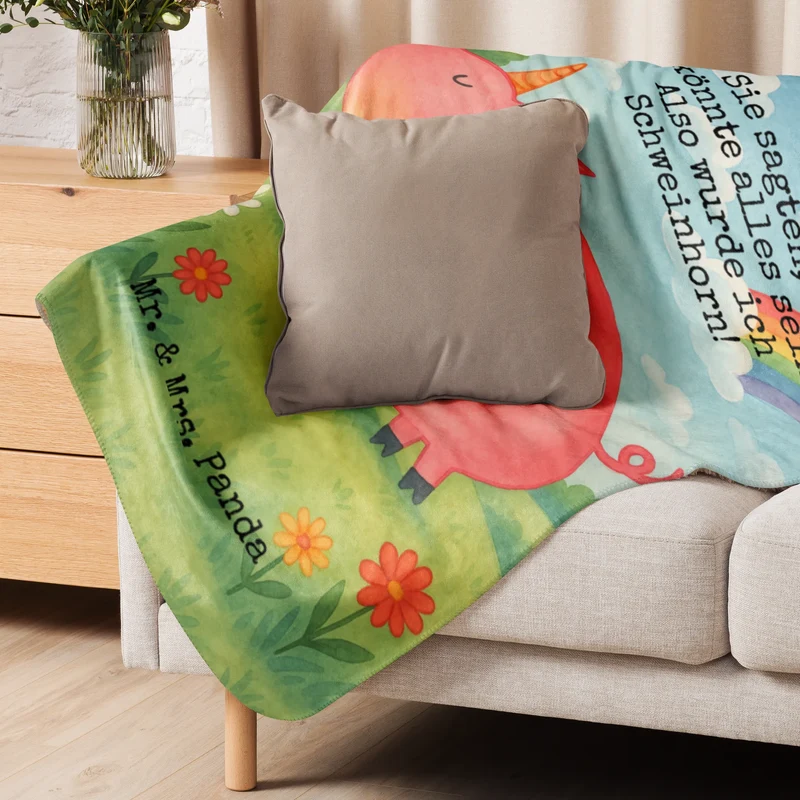 Sherpa Kuscheldecke Einhorn Schwein Design