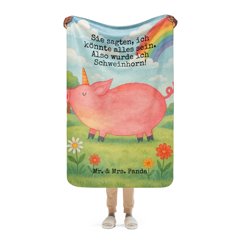 Sherpa Kuscheldecke Einhorn Schwein Design
