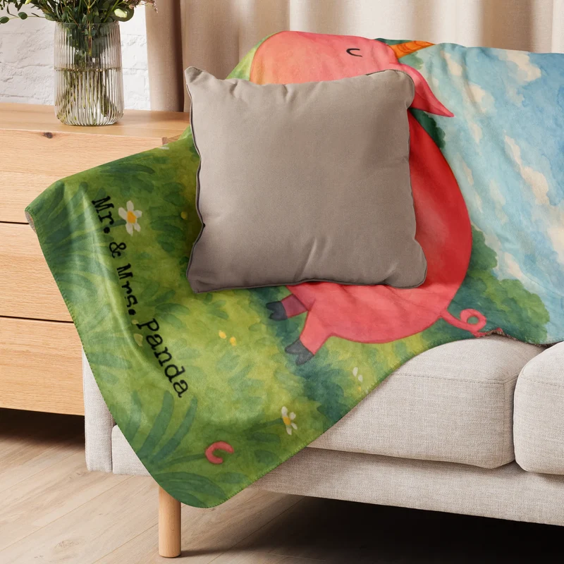 Sherpa Kuscheldecke Einhorn Schwein Design