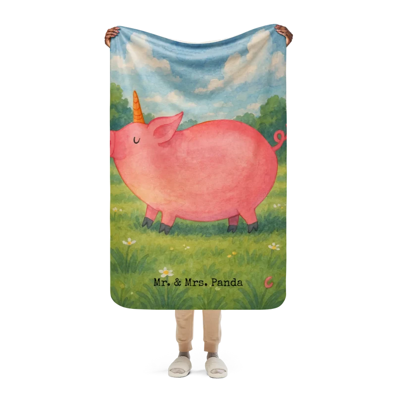 Sherpa Kuscheldecke Einhorn Schwein Design