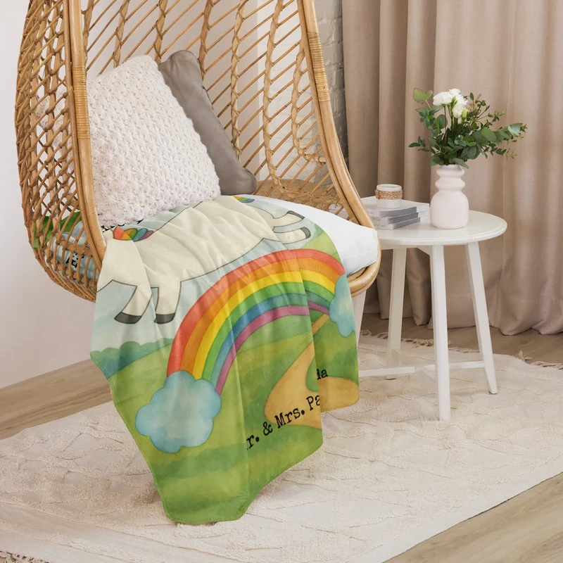 Sherpa Kuscheldecke Einhorn Regenbogen Design