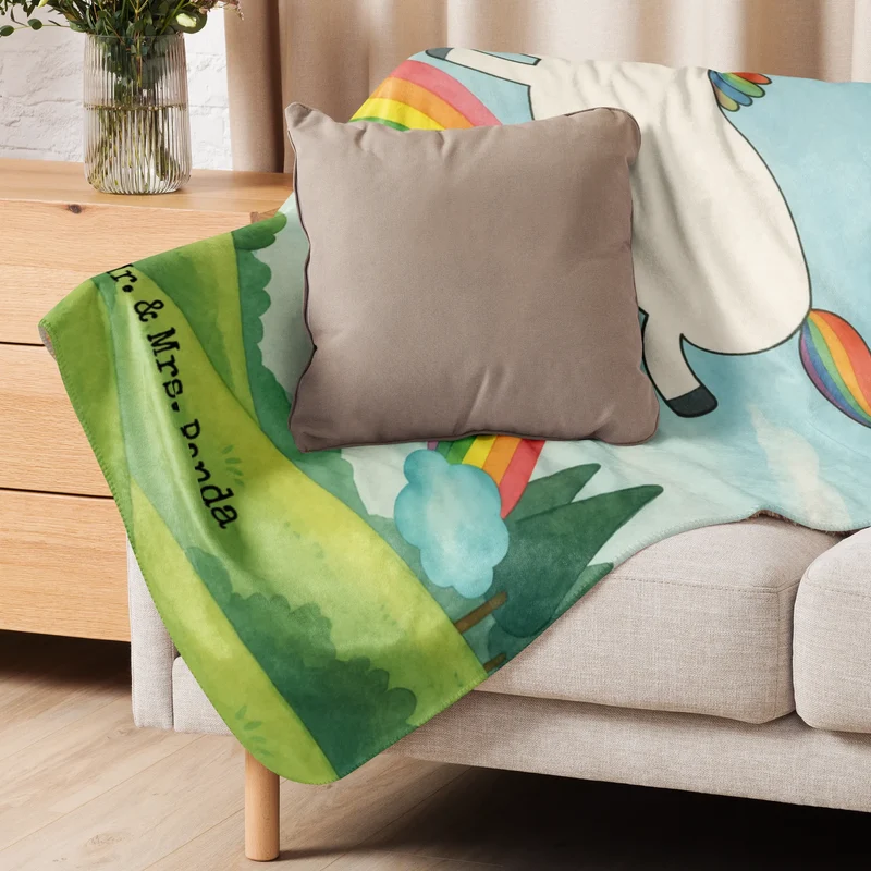 Sherpa Kuscheldecke Einhorn Regenbogen Design