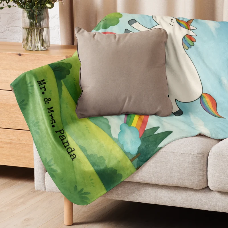 Sherpa Kuscheldecke Einhorn Regenbogen Design